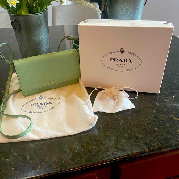 Prada Saffiano Wallet on a Chain in Aquamarine - Picture 3 of 11